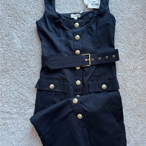 L'AGENCE Black Midi Dress with Gold Buttons